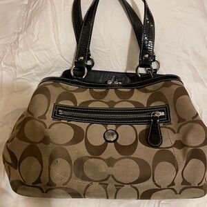 Coach Vintage Signature Canvas Tote in Brown/Khaki with Black Trim